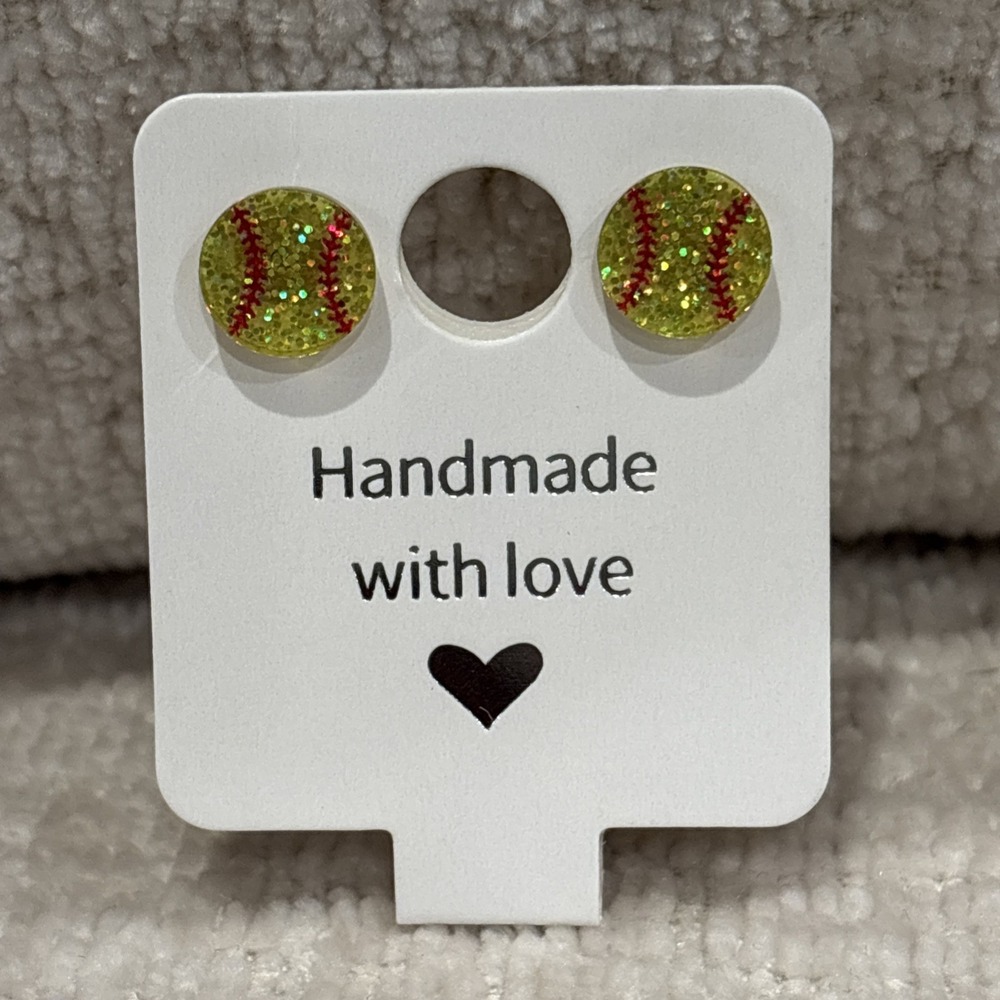New Glitter Sports Softball Mom  Stud Post Earrings Bling‎